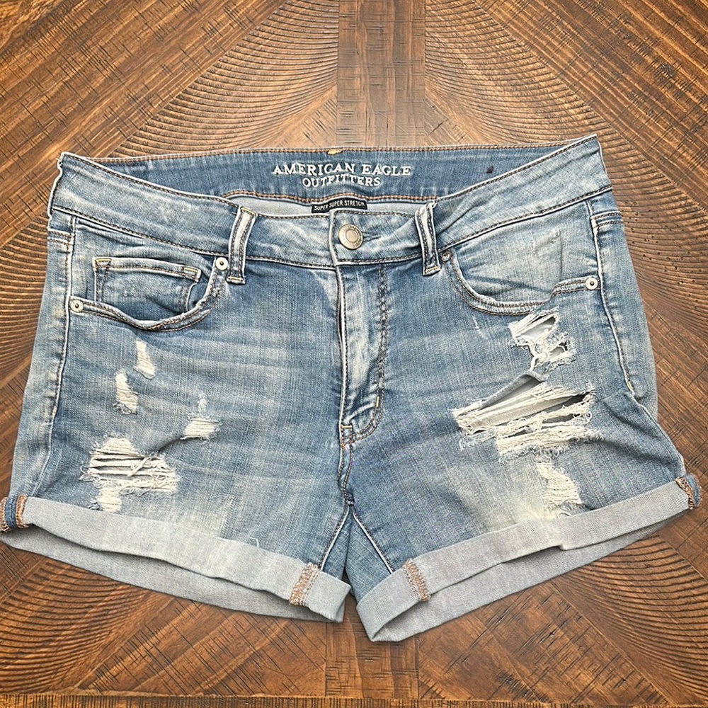 American Eagle Outfitters Blue Distressed Jean Shorts